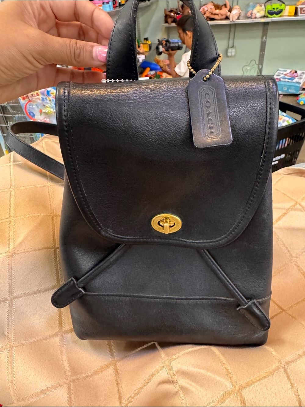 Coach Black Leather Backpack with Gold Turnlock